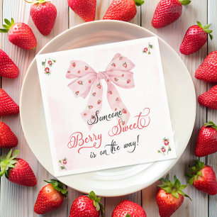 Pink Bow Strawberry Berry Sweet Baby Dusche Serviette