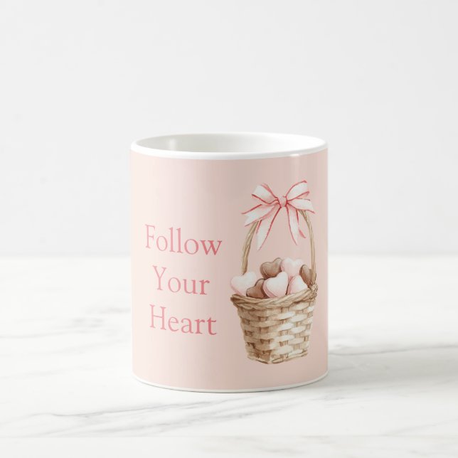 Pink Bow Strawberry Chocolate Hearts Basket Kaffeetasse (Mittel)