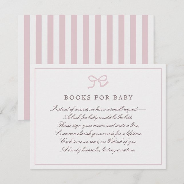 PInk Bow & Stripes-Bücher für die Babyverschlusska Einladung (Vorne/Hinten)