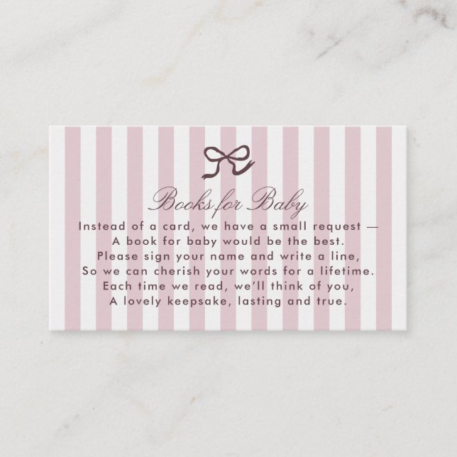 PInk Bow & Stripes-Bücher für die Babyverschlusska Visitenkarte (Vorderseite)