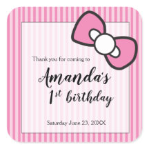 Pink Bow, Stripes, Danke, erster Geburtstag