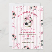 Pink Bow Stripes Girl Fußballspiel Geburtstag