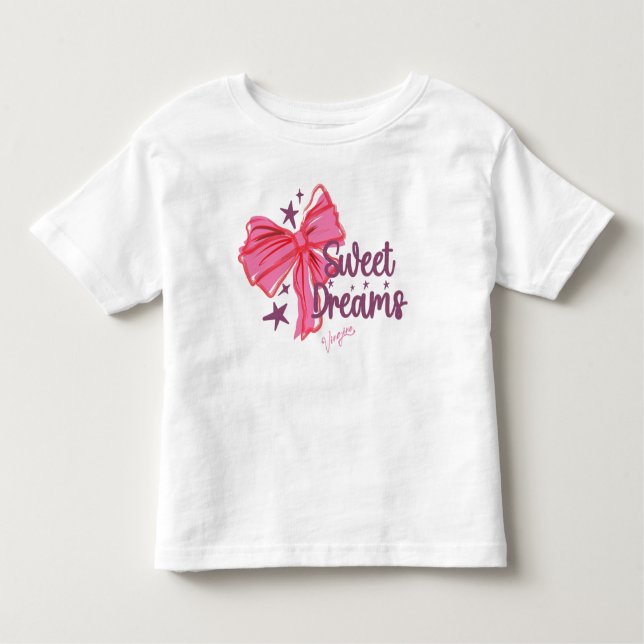 Pink Bow "Sweet Dreams" Glitzer Typografie Kleinkind T-shirt (Vorderseite)