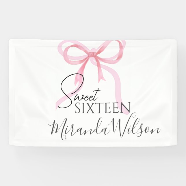 Pink Bow Sweet Sixteen Birthday Banner (Horizontal)