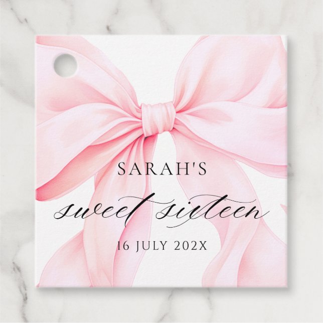 Pink Bow Sweet Sixteen Birthday Geschenkanhänger (Vorderseite)