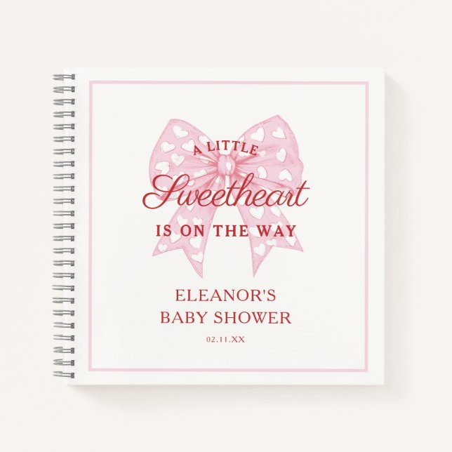 Pink Bow Sweetheart Baby Showbook Notizbuch (Vorderseite)