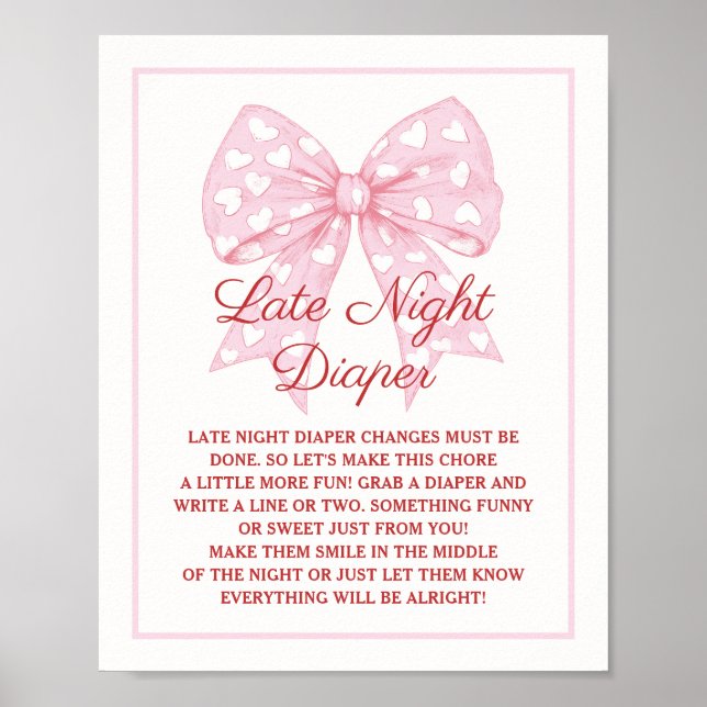 Pink Bow Sweetheart Babydusche Spätabwanderer Poster (Vorne)