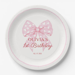 Pink Bow Sweetheart Girl 1. Geburtstag Party Pappteller