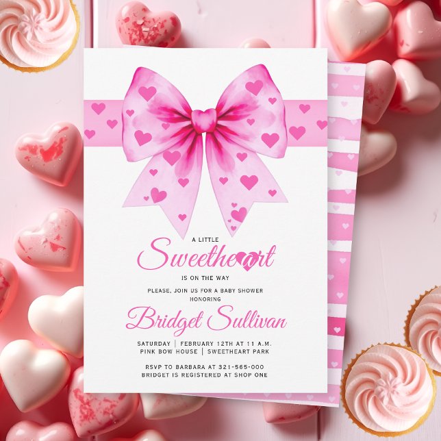 Pink Bow Sweetheart girl Valentine's Baby shower  Einladung (Von Creator hochgeladen)