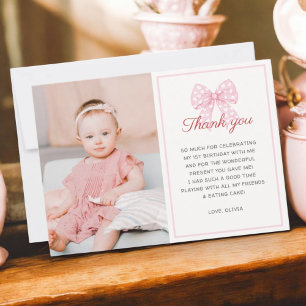 Pink Bow Sweetheart ist ein Mädchen 1. Geburtstag Dankeskarte