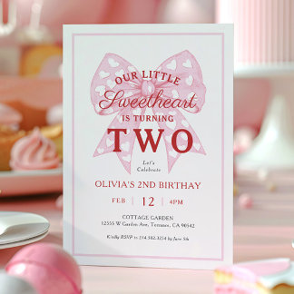 Pink Bow Sweetheart ist ein Mädchen 2. Geburtstag Einladung