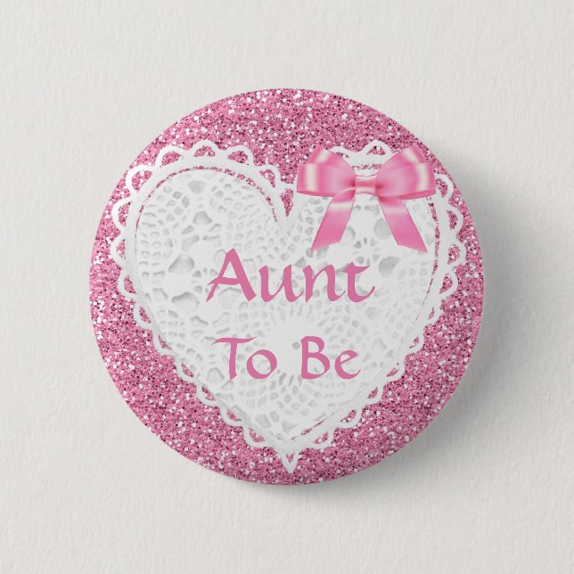 Pink Bow Tante zum Baby Showknopf Button (Vorderseite)