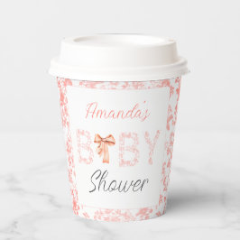 Pink Bow Toile de Jouy Floral Baby Dusche Pappbecher