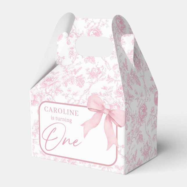 Pink Bow Toile Floral Birthday Favor Box Geschenkschachtel (Vorderseite)
