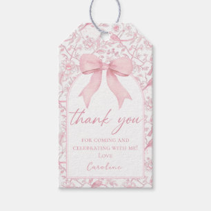Pink Bow Toile Floral Geburtstagsgeschenke Tags Geschenkanhänger