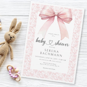 Pink Bow Toile Girl Babydusche Einladung
