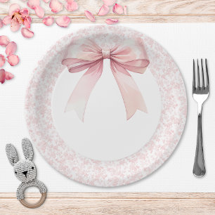 Pink Bow Toile Girl Babydusche Pappteller