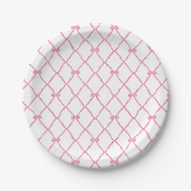 Pink Bow Trellis Paper Party Plate Pappteller (Vorderseite)