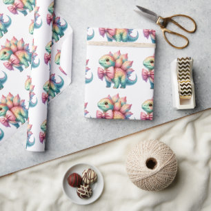 Pink Bow Triceratops Dinosaurier Wrapping Paper Geschenkpapier