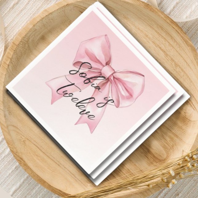 Pink Bow Twelve Birthday Paper Napkin Serviette (Von Creator hochgeladen)