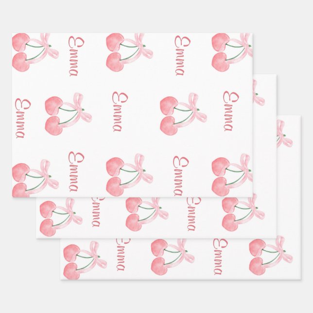 Pink Bow und Cherry Personalisierter Name eines be Geschenkpapier Set (Set)