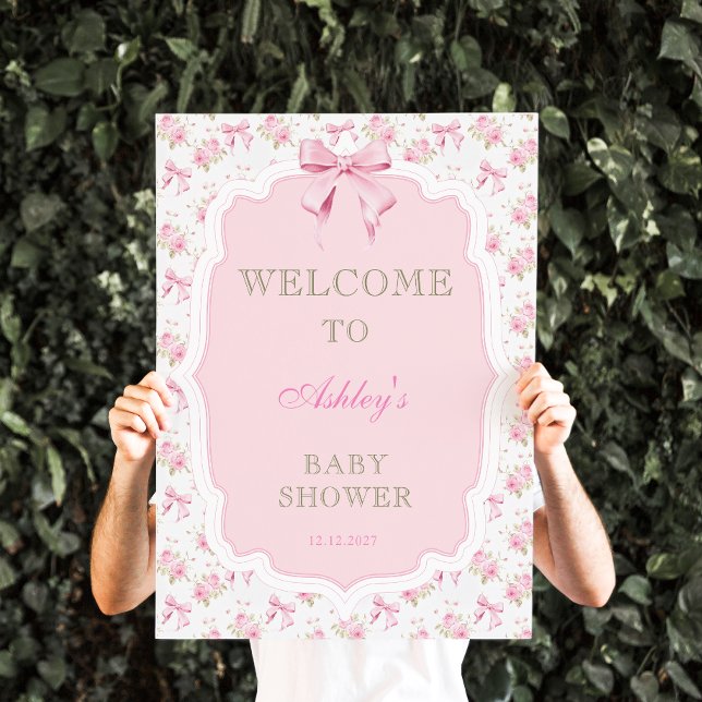 Pink Bow und Floral Girl Baby Dusche Willkommen Poster (Von Creator hochgeladen)