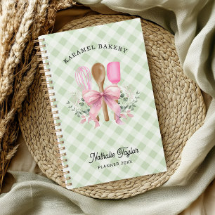 Pink Bow Utensils & Green Gingham Planner Notebook Planer