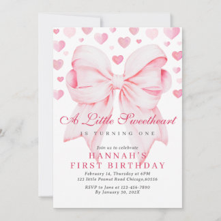 Pink Bow Valentine Einladung zum ersten Geburtstag