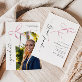 Pink Bow Vertical Script Abschluss Einladung