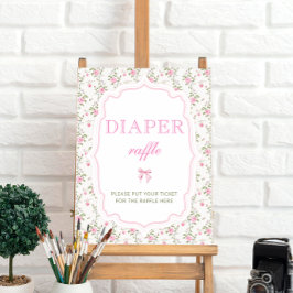Pink Bow Vintag Floral Baby Dusche Windeln Windeln Poster