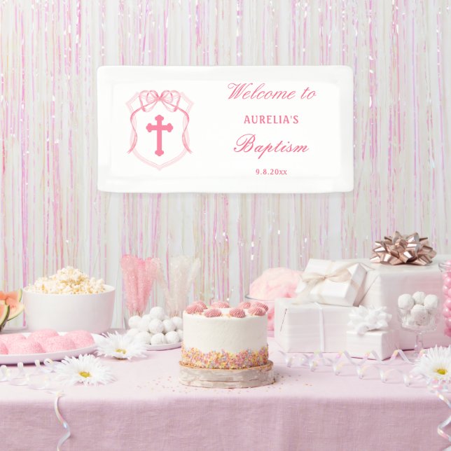 Pink Bow Wappen Taufe Banner (Party)
