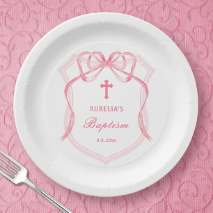 Pink Bow Wappen Taufe Pappteller