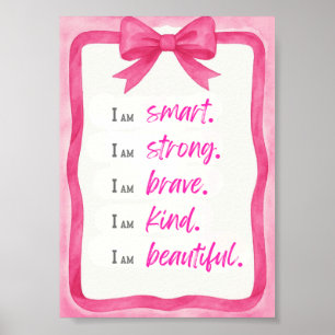 Pink Bow Wasserfarben Bekräftigung Wand Kunst 12x1