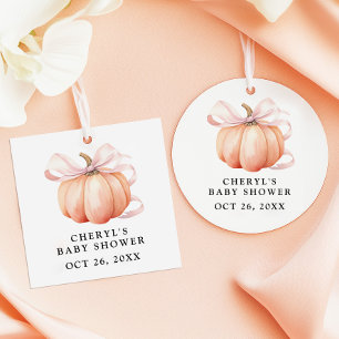 Pink Bow Watercolor Pumpkin Baby Dusche Geschenkanhänger