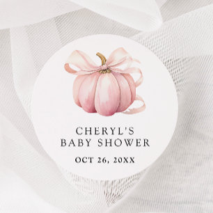 Pink Bow Watercolor Pumpkin Baby Dusche Runder Aufkleber
