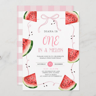 Pink Bow Watermelon First Birthday Invitation Einladung