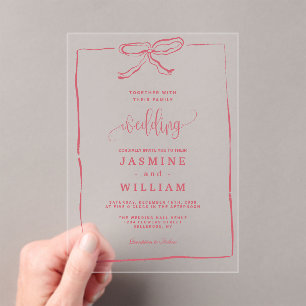 Pink Bow Wedding Acryleinladungen