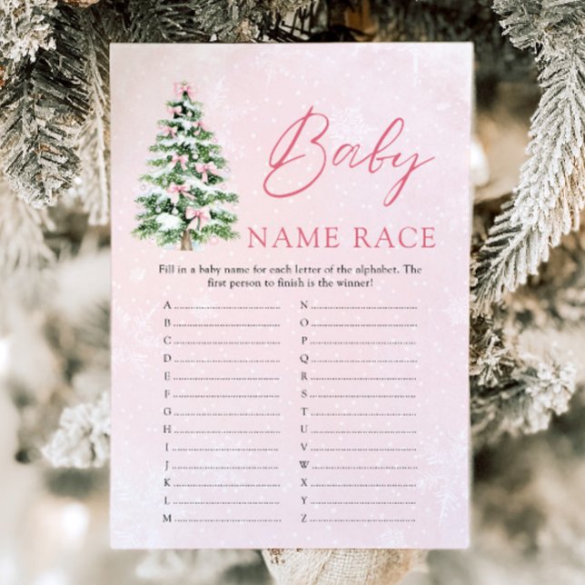Pink Bow Weihnachts Baby Name Race Baby Showspiel Einladung (Pink Bow Christmas Baby Name Race Baby Shower Game)