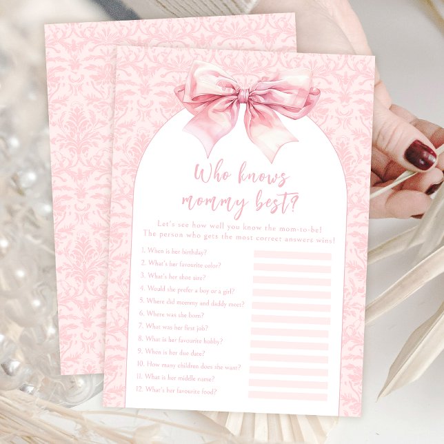 Pink Bow Wer die Mommy Best Baby Girl Game Card ke Einladung (Von Creator hochgeladen)