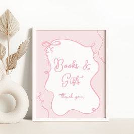 Pink bow whimsical Bücher und Geschenke Babydusche Poster