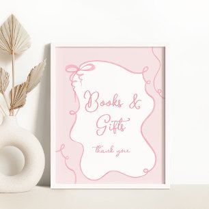 Pink bow whimsical Bücher und Geschenke Babydusche Poster
