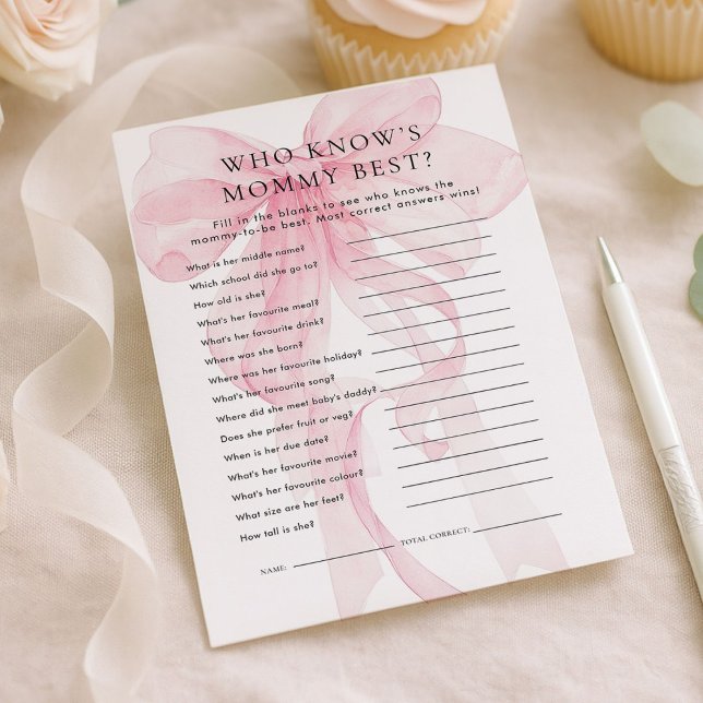 Pink Bow Who Knows Mommy Best Baby Shower card Einladung (Von Creator hochgeladen)