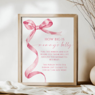 Pink Bow Wie groß ist Mama's Baby Shower Game Poster