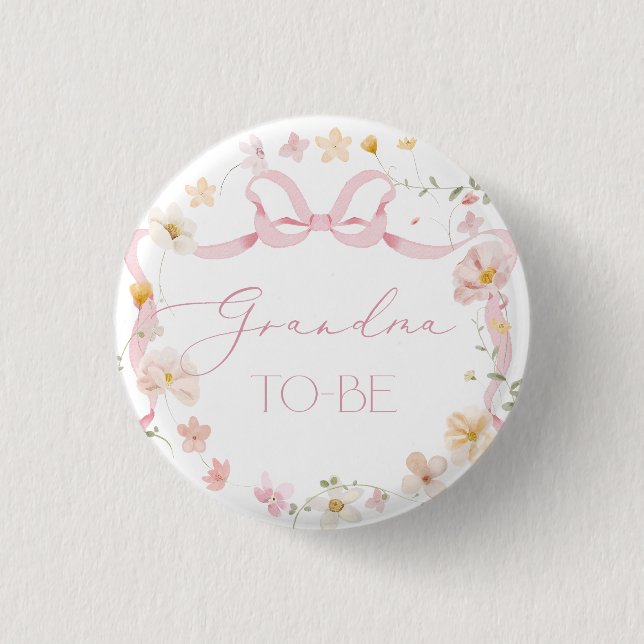 Pink Bow Wildblume Granmdma Button (Vorderseite)