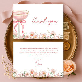 Pink Bow Wildflowers Blush Bridal Shower Dankeskarte
