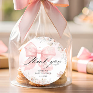 Pink Bow Winter Girl Babydusche Danke Runder Aufkleber