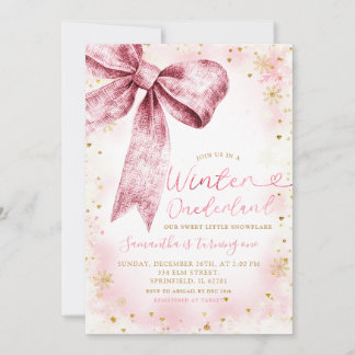 Pink Bow Winter Onederland Snowflake Geburtstag Einladung