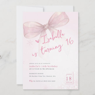 Pink Bow Winter Snowflake Girl 16th Birthday Einladung