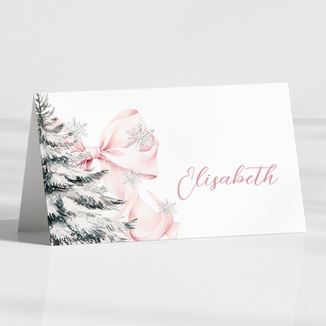Pink Bow Winter Table Place Card  Tischnummer (Von Creator hochgeladen)