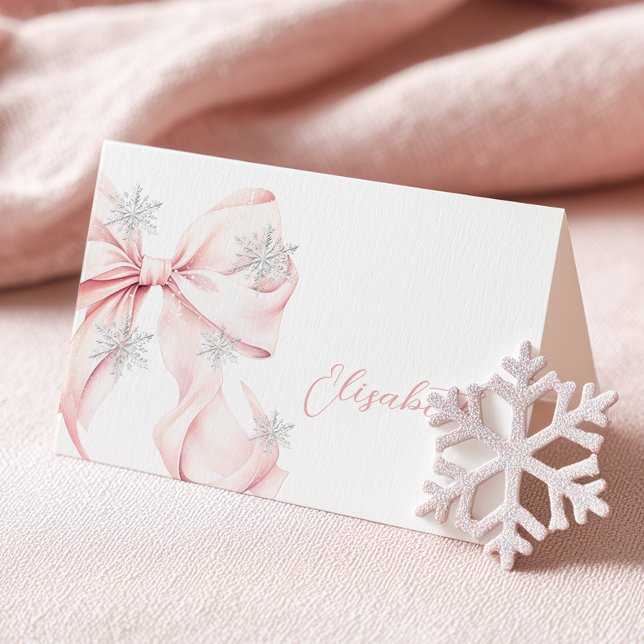 Pink Bow Winter Table Place Card  Tischnummer (Von Creator hochgeladen)